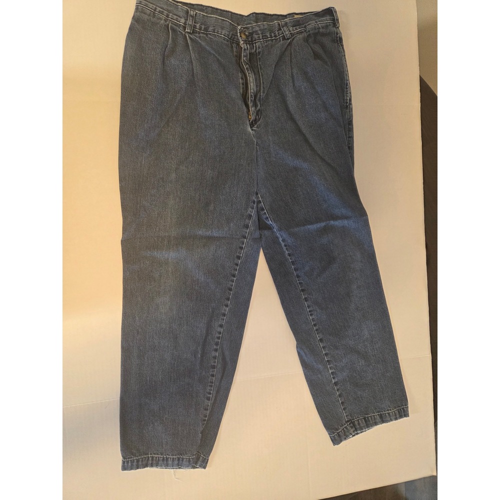 Savane Mens Pleated Denim Jeans Medium Wash Tapered Leg Blue Cotton Pants 35x26